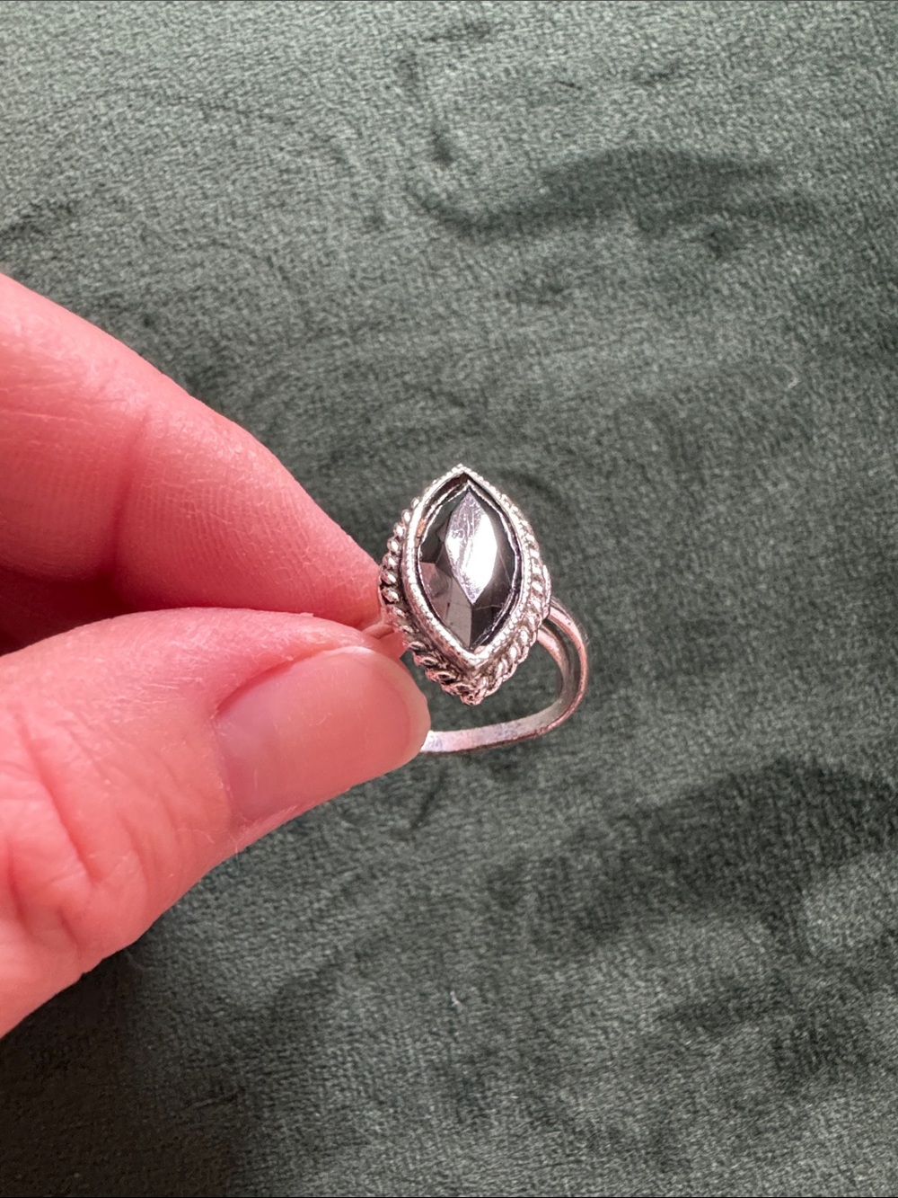 Silver Marquise Hematite Ring - Silver Tone - adjustable sizing